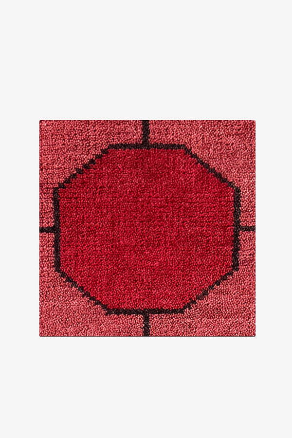 Red Octagon Link Hand-Knotted Rug Swatch