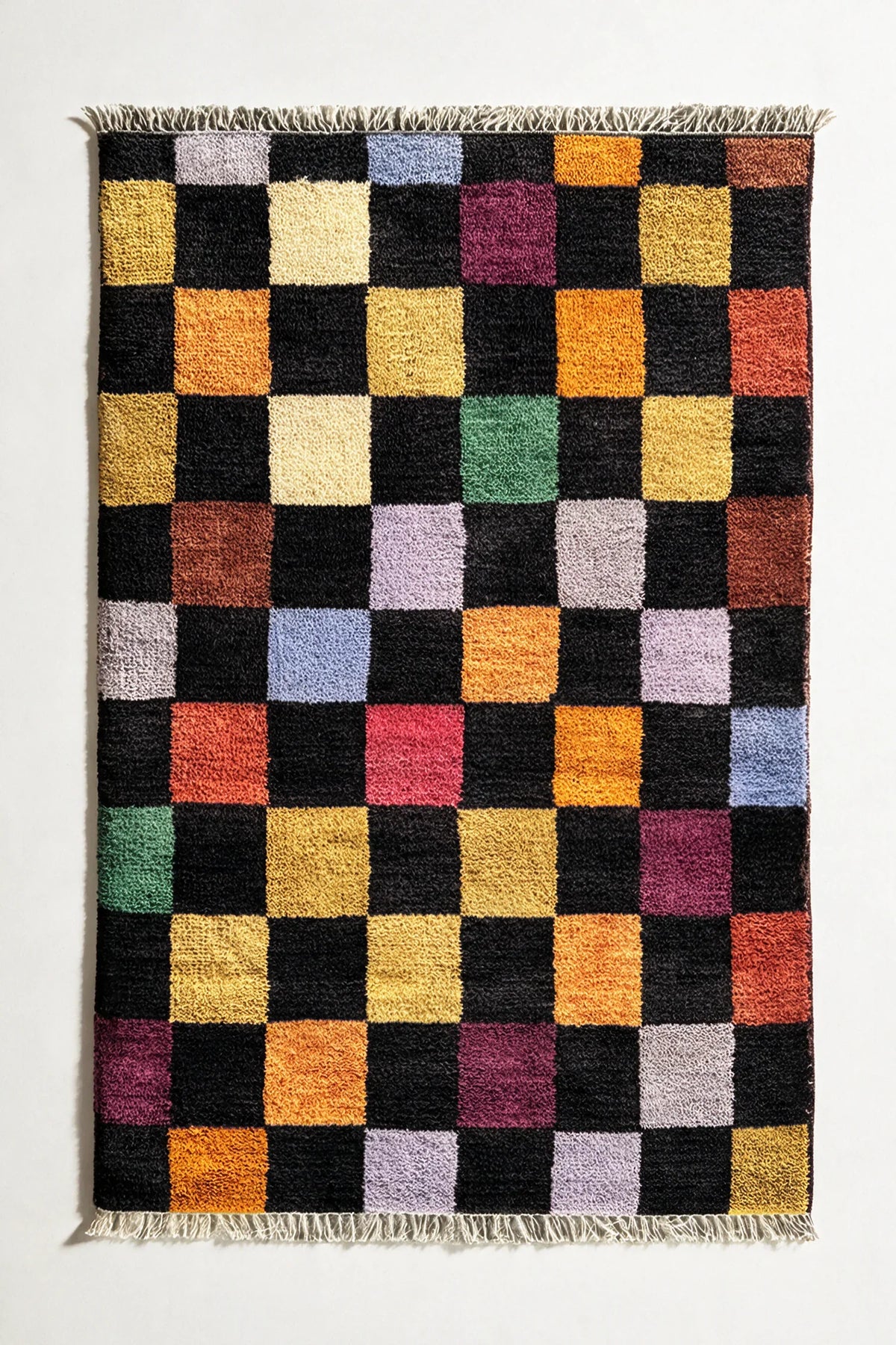 8x10 checkered living room rug with vibrant multicolor palette for boho and modern interiors