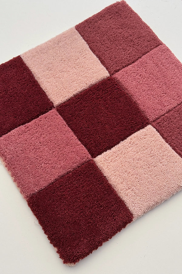 Burgundy Checkered Hand-Tufted Rug Swatch
