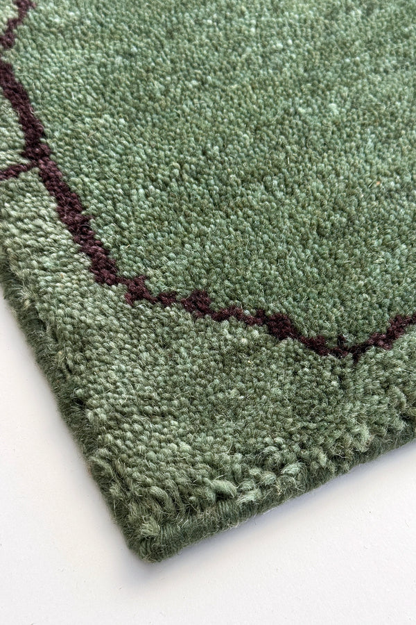 Green Octagon Link Hand-Knotted Rug Swatch
