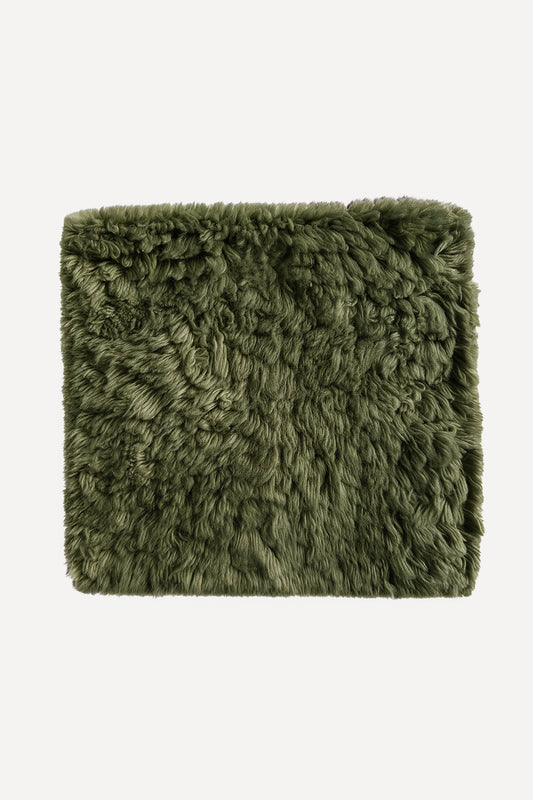 Dark Olive Hand-Knotted Shag Rug Swatch