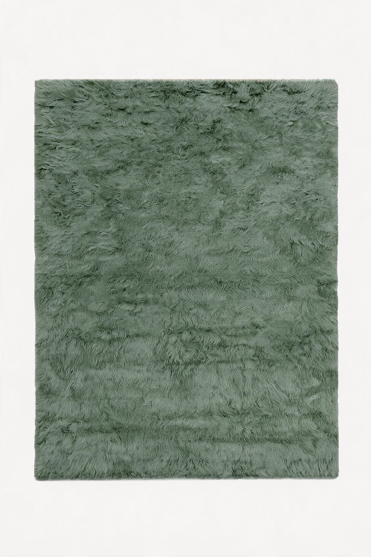 Sage hand-knotted shag wool rug by JUBI, shown flat from above