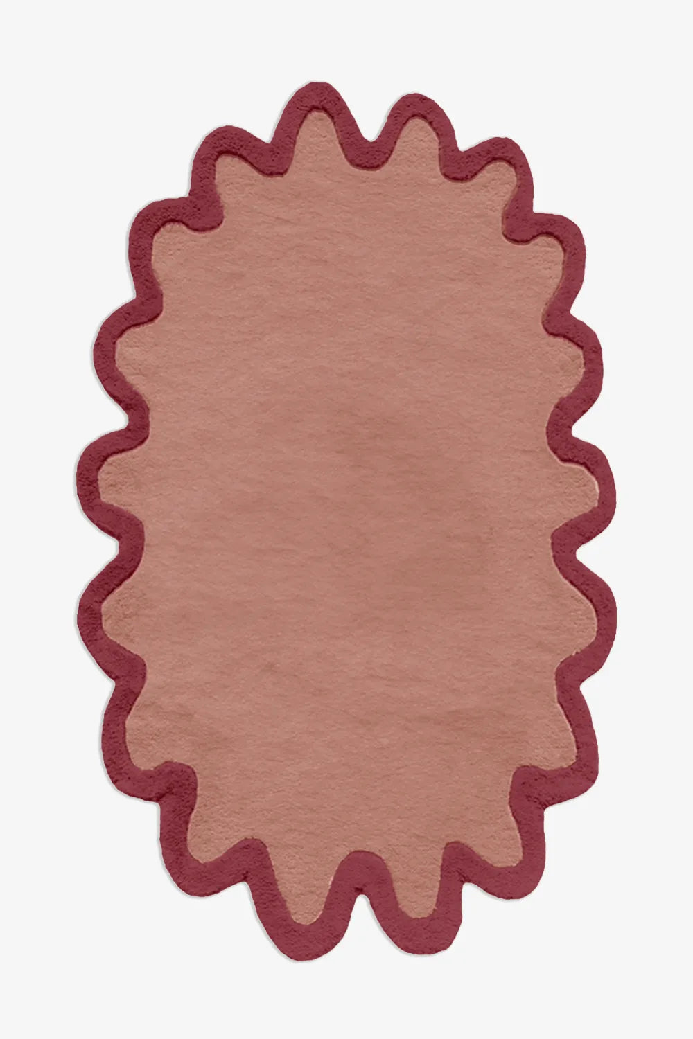 terracotta and rust 5x8 oval wool rug with unique scalloped border design